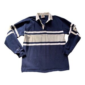 Barbarian Collegiate Stripe Rugby Long Sleeve Shirt Blue Gray Size XXL